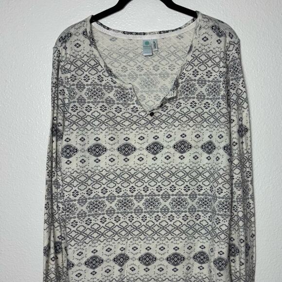 Aventura Organic Cotton Printed Light Airy Blouse Women's large Cream Gray - Picture 8 of 16